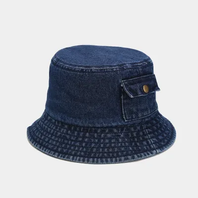 Creative Denim Fisherman Hat With Pocket Flat Top
