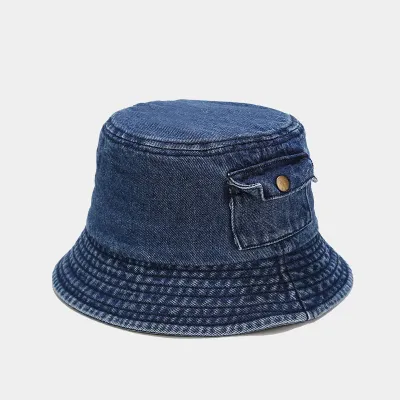 Creative Denim Fisherman Hat With Pocket Flat Top