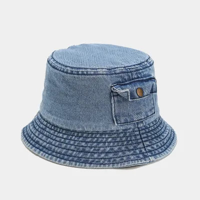 Creative Denim Fisherman Hat With Pocket Flat Top