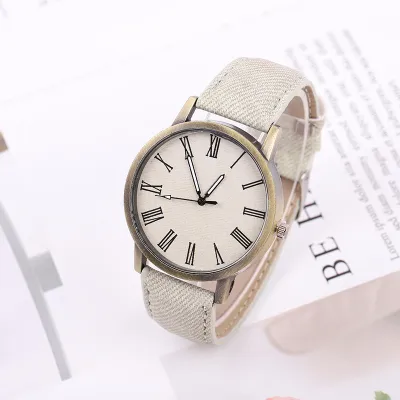 Fashion Denim Quartz Watch with PU Strap and Spiral Crown