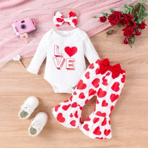 Kids Baby Girls Valentine Cute Hearts Print Long Sleeve Romper Flare Trousers Sets