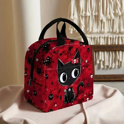 Creative Cat Print Large Capacity Lunch Bag Portable Aluminum Foil Insulated