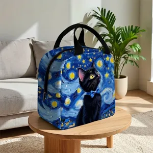 Creative Cat Print Large Capacity Lunch Bag Portable Aluminum Foil Insulated