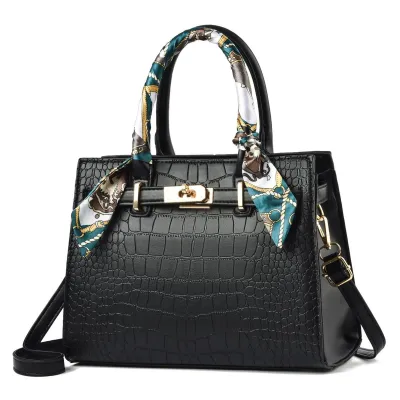 Elegant Solid Color Stone Print Large Capacity PU Handbags Tote Bag with Zipper
