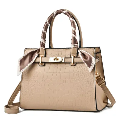 Elegant Solid Color Stone Print Large Capacity PU Handbags Tote Bag with Zipper