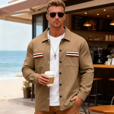 Men Fall Winter Casual Fleece Lapel Cardigan Long Sleeve Jacket