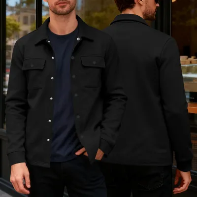 Men Spring Autumn Casual Solid Color Lapel Long Sleeve Cotton Blend Jacket