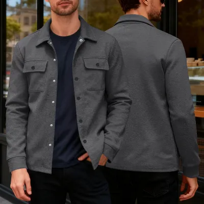 Men Spring Autumn Casual Solid Color Lapel Long Sleeve Cotton Blend Jacket