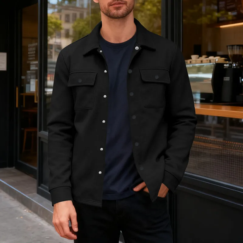 Men Spring Autumn Casual Solid Color Lapel Long Sleeve Cotton Blend Jacket