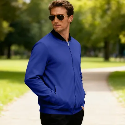 Men Spring Autumn Casual Street Tide Solid Color Long Sleeve Stand Collar Jacket