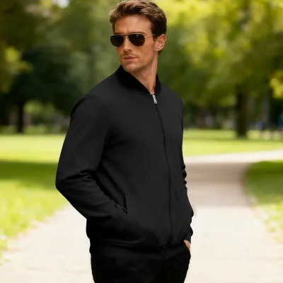 Men Spring Autumn Casual Street Tide Solid Color Long Sleeve Stand Collar Jacket