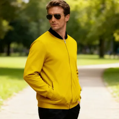Men Spring Autumn Casual Street Tide Solid Color Long Sleeve Stand Collar Jacket