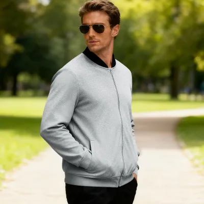 Men Spring Autumn Casual Street Tide Solid Color Long Sleeve Stand Collar Jacket