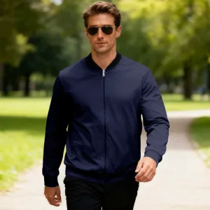 Men Spring Autumn Casual Street Tide Solid Color Long Sleeve Stand Collar Jacket