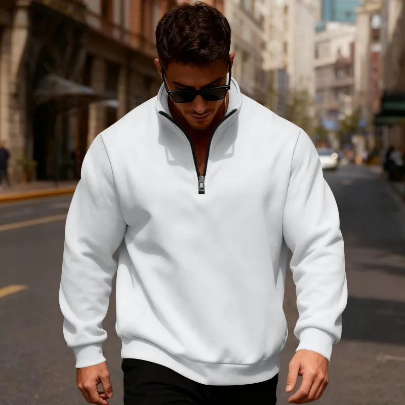 Men Autumn Winter Casual Solid Color Fleece Long Sleeve Turtle Neck Sweatshirts