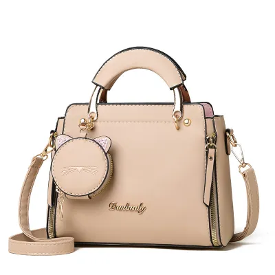 Women Fashion Large Capacity Cat Handbag PU Urban Simplicity Small Square Bag