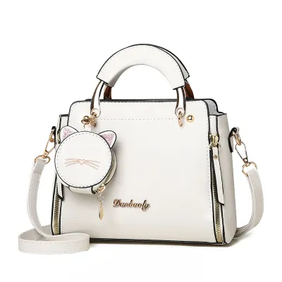 Women Fashion Large Capacity Cat Handbag PU Urban Simplicity Small Square Bag