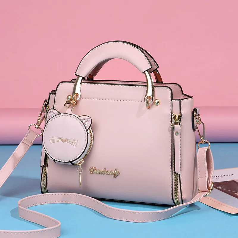 Women Fashion Large Capacity Cat Handbag PU Urban Simplicity Small Square Bag