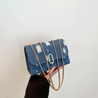 Fashion Chain Hole Shoulder Bag Street Trend Small Cloth Shoulder Bag