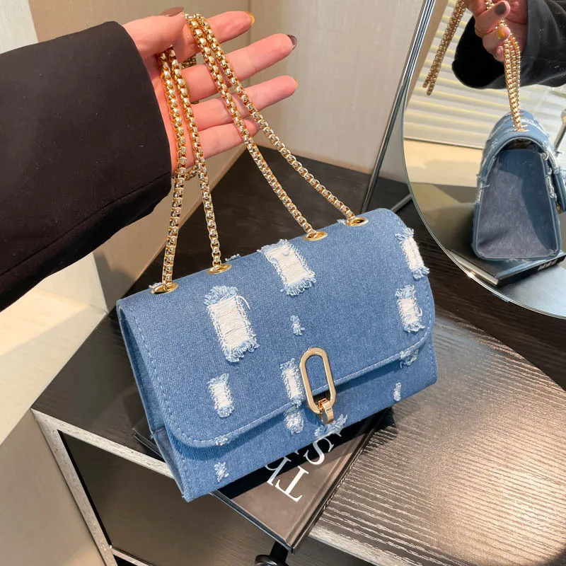 Fashion Chain Hole Shoulder Bag Street Trend Small Cloth Shoulder Bag