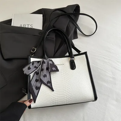 Stylish Colour Contrast Large PU Tote Handbag