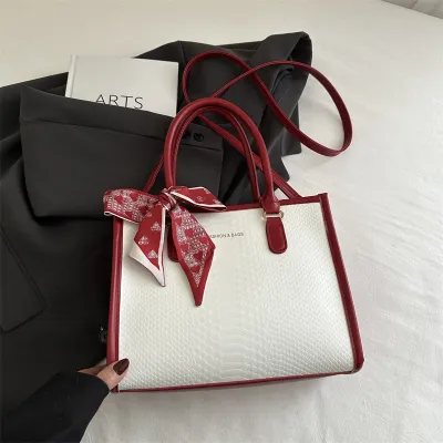 Stylish Colour Contrast Large PU Tote Handbag
