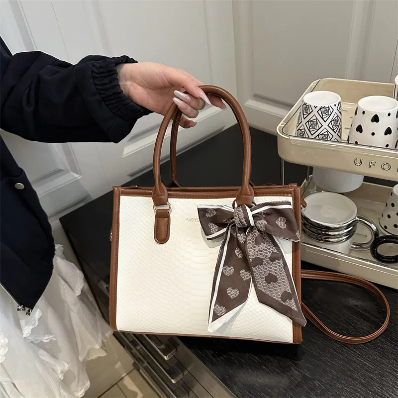 Stylish Colour Contrast Large PU Tote Handbag