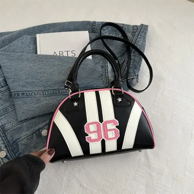 Creative Personality Design Stripe Contrast Color Shell Shape Shoulder Handbags PU Urban Simplicity