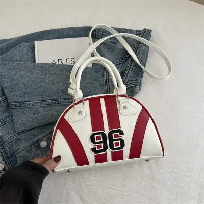 Creative Personality Design Stripe Contrast Color Shell Shape Shoulder Handbags PU Urban Simplicity