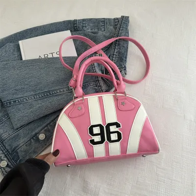 Creative Personality Design Stripe Contrast Color Shell Shape Shoulder Handbags PU Urban Simplicity
