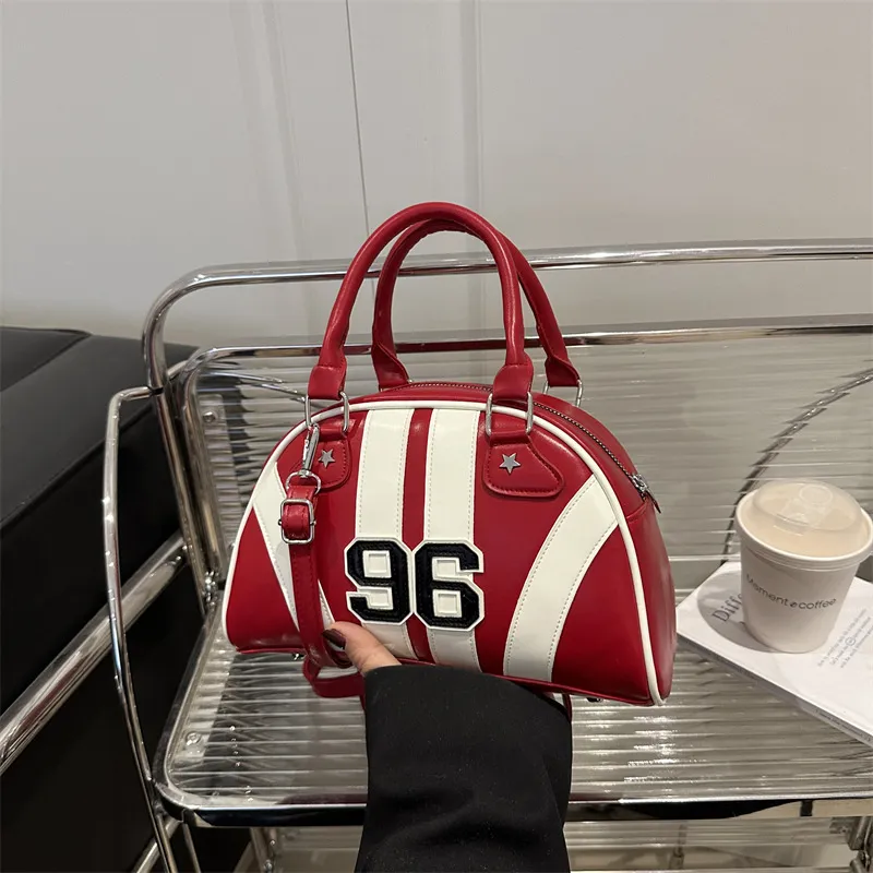 Creative Personality Design Stripe Contrast Color Shell Shape Shoulder Handbags PU Urban Simplicity