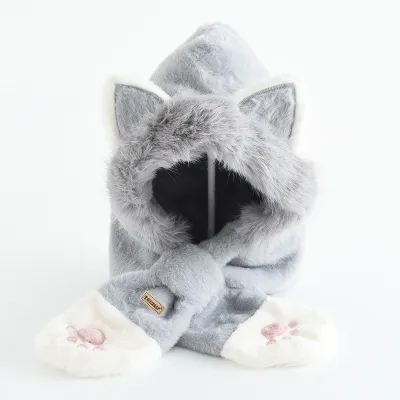 Kids Boys And Girls Fashion Cute Velvet Warm Integrated Hat Scarf