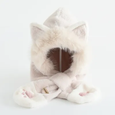 Kids Boys And Girls Fashion Cute Velvet Warm Integrated Hat Scarf