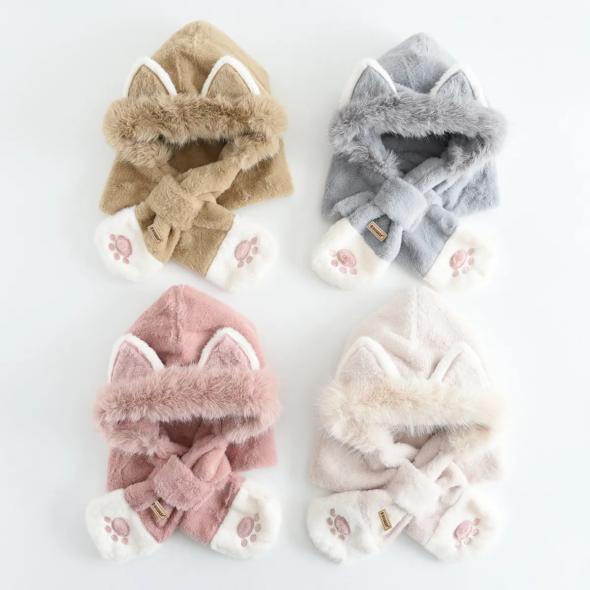 Kids Boys And Girls Fashion Cute Velvet Warm Integrated Hat Scarf