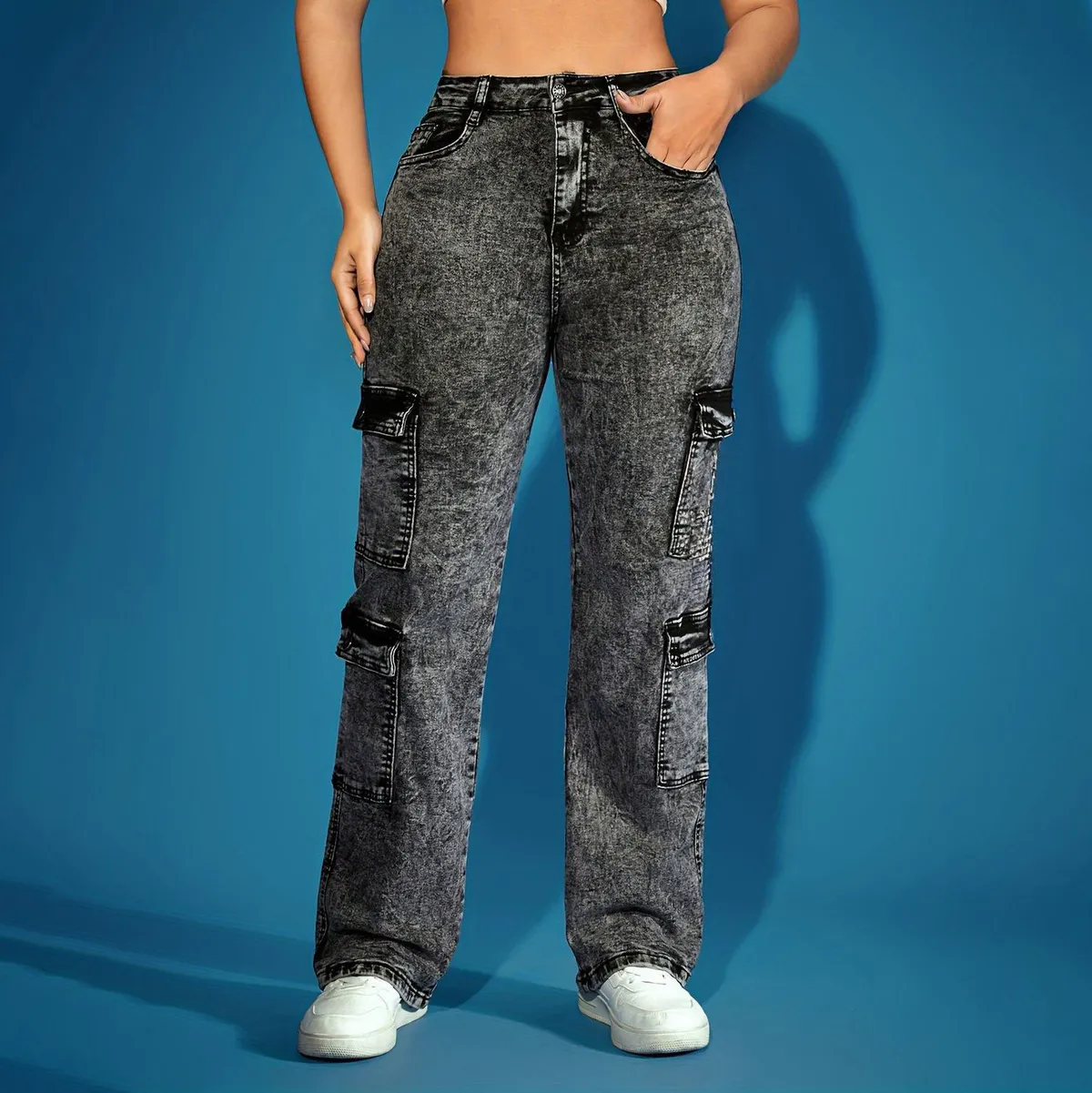 Women Fashion Casual Multi-Pocket Cargo Jeans