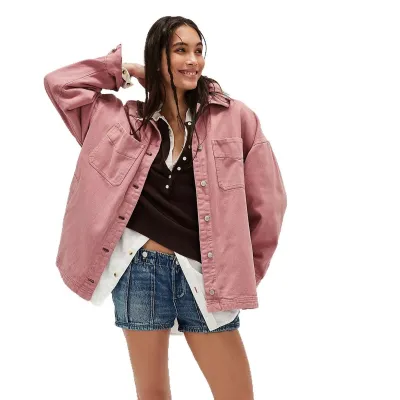 Women Casual Lapel Long-Sleeve Pocket Denim Jacket