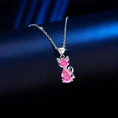 Women Fashion Creative Zircon Cat Pendant Necklace