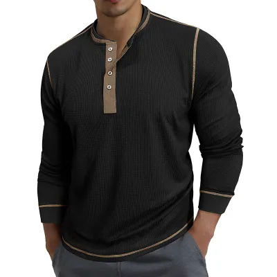 Men Fashion Casual Contrast Long-Sleeve Shirt T-Shirt