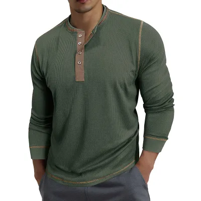 Men Fashion Casual Contrast Long-Sleeve Shirt T-Shirt