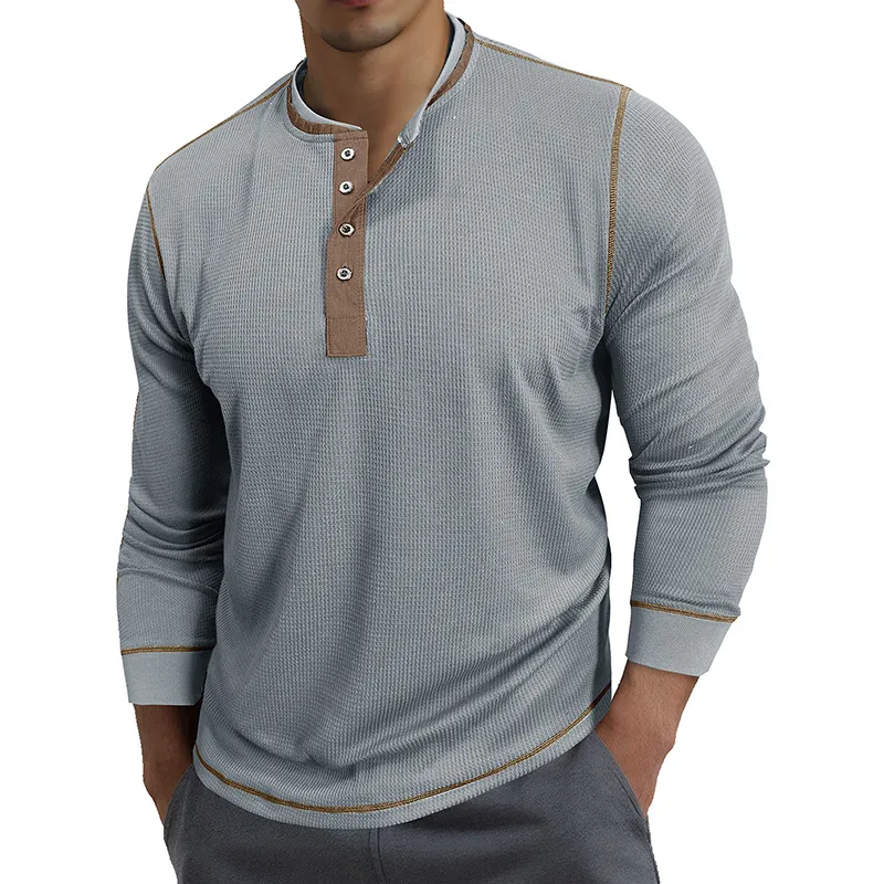 Men Fashion Casual Contrast Long-Sleeve Shirt T-Shirt
