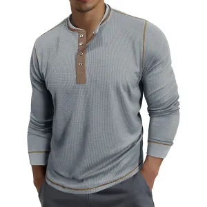 Men Fashion Casual Contrast Long-Sleeve Shirt T-Shirt