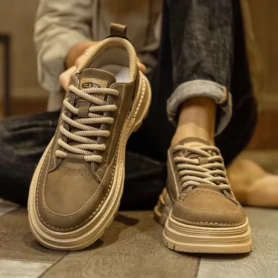Men Fashion Casual Autumn Winter Retro Round Toe Non-Slip PU Ankle Boots
