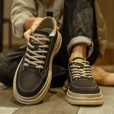 Men Fashion Casual Autumn Winter Retro Round Toe Non-Slip PU Ankle Boots