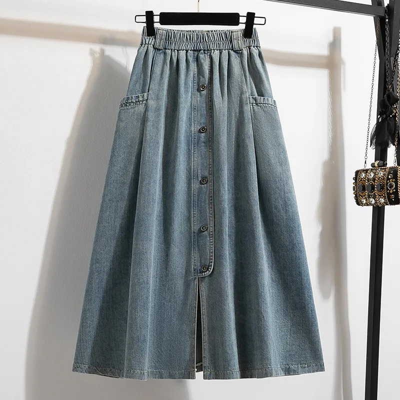 Women Casual Solid Color Denim Skirt