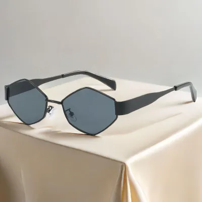 Fashion Oval Polygonal Metal Sunglasses Copper Alloy AC Lens