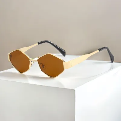 Fashion Oval Polygonal Metal Sunglasses Copper Alloy AC Lens
