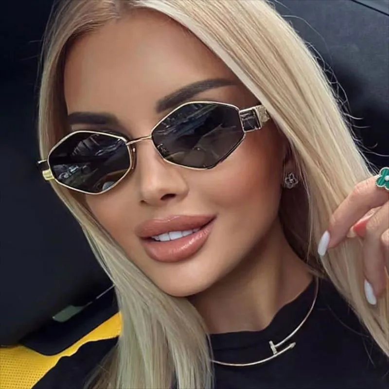 Fashion Oval Polygonal Metal Sunglasses Copper Alloy AC Lens