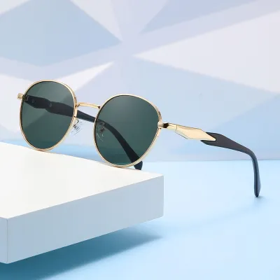 Women Fashion Simple Oval Metal Frame Sunglasses PC Lens