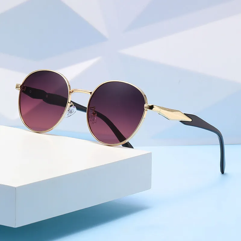 Women Fashion Simple Oval Metal Frame Sunglasses PC Lens