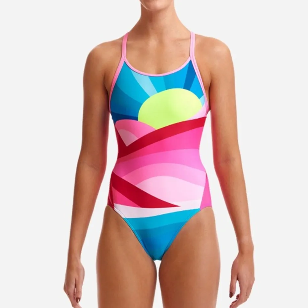 Women's Printed Spaghetti Strap Backless Tight Racing Swimsuit